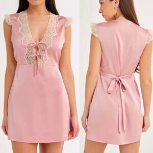 Rumored Honeycomb Lace Mini Dress NWT L Blush Tie Front Y2K